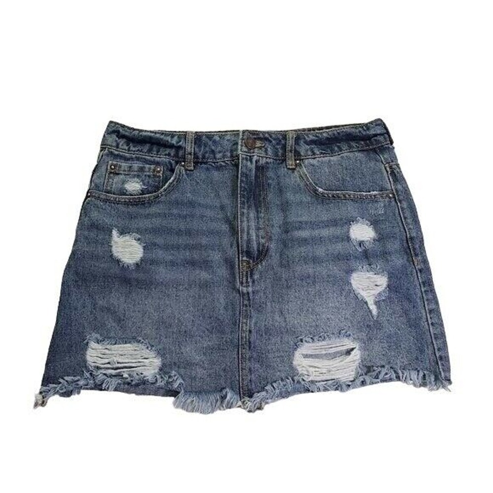 Forever 21 Skirt Womens Size 28 Blue Light Wash raw Hem Denim Distressed
